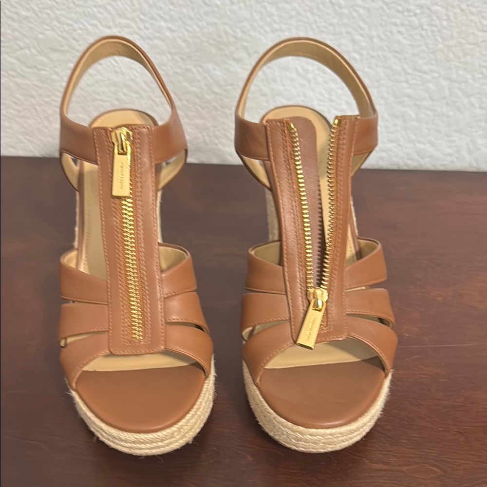 Michael Kors Brown and Gold Espadrilles with Ankle Strap